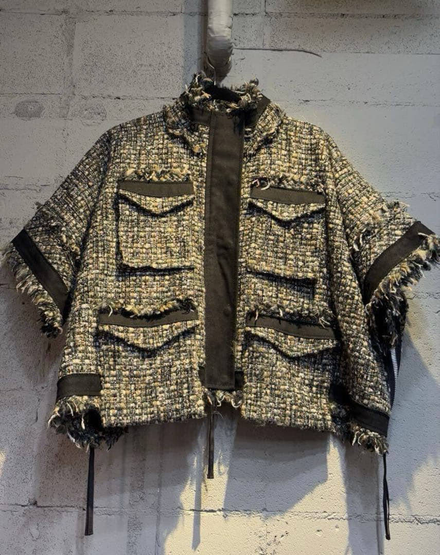 sacai サカイ ツイード ジャケット KHAKI × GRAY size2