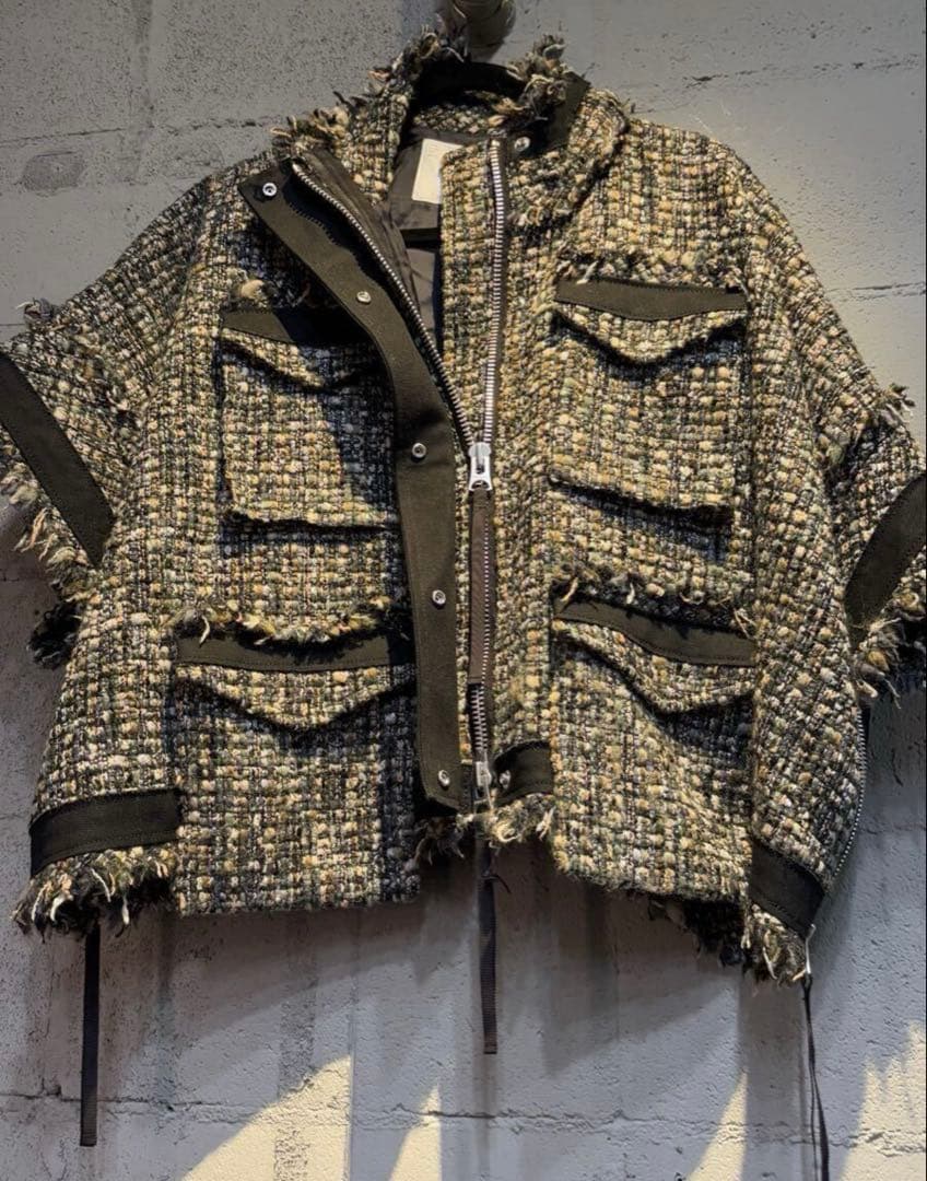sacai サカイ ツイード ジャケット KHAKI × GRAY size2