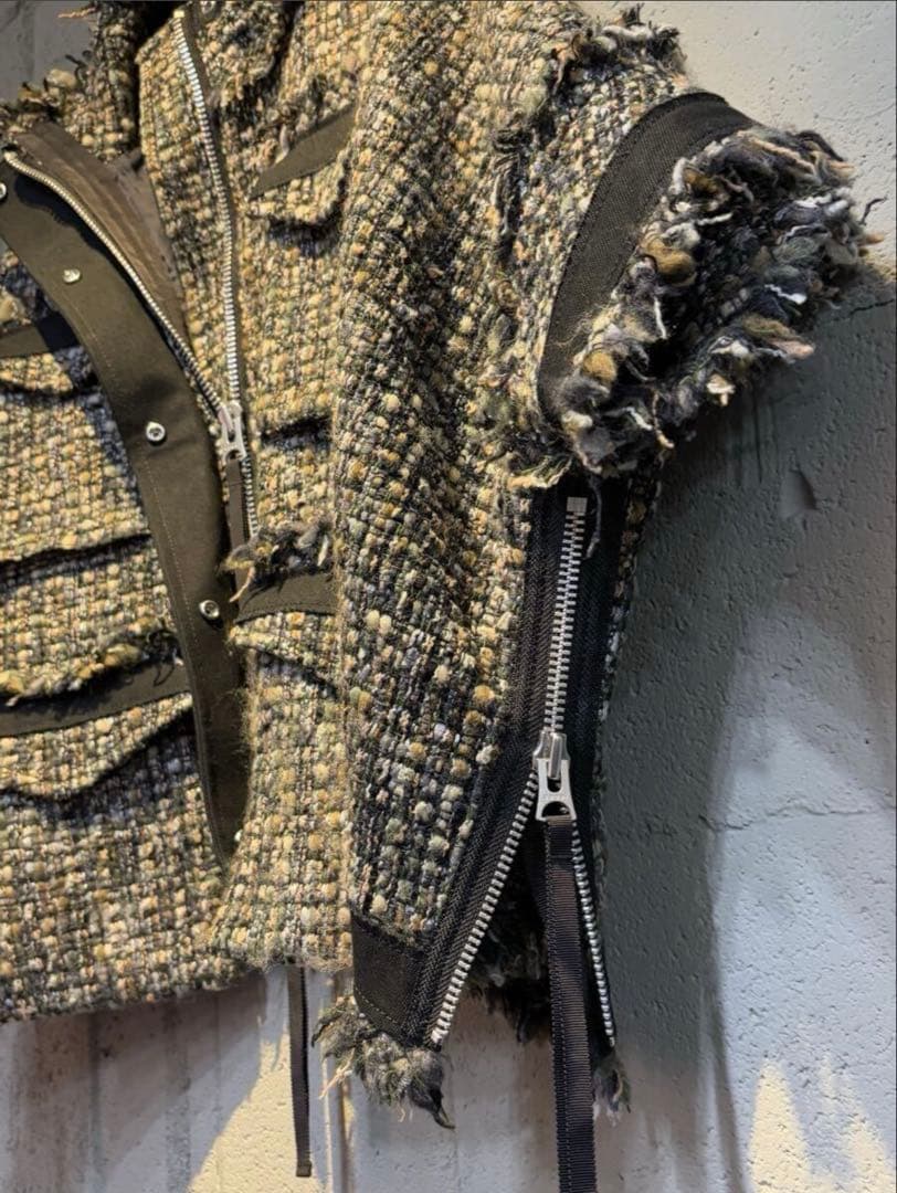 sacai サカイ ツイード ジャケット KHAKI × GRAY size2