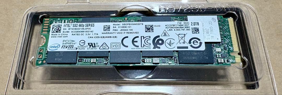 内蔵型SSD Intel 660p 2TB SSD SSDPEKNW020T8