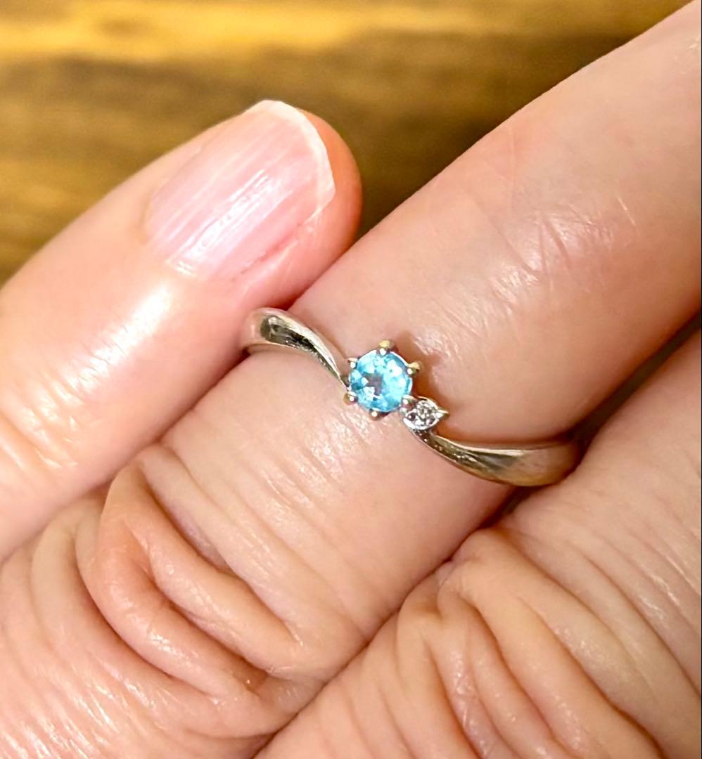 K18WGダイヤ/ブルートパーズ リング 11号