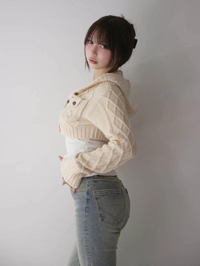 新品ANDMARY Mary logo cable knit set ivory