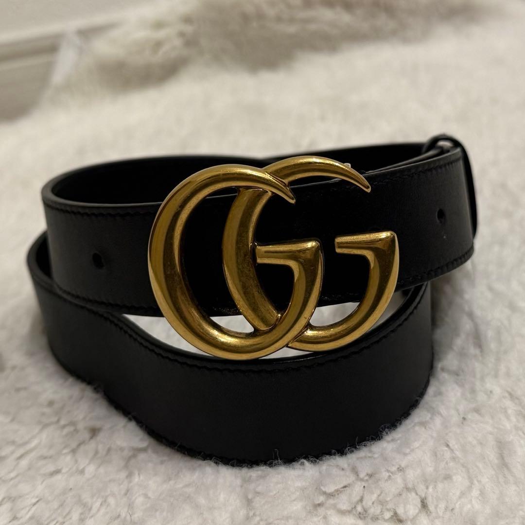 GUCCI☆グッチ☆ダブルGワイドベルト☆ブラック GGロゴ