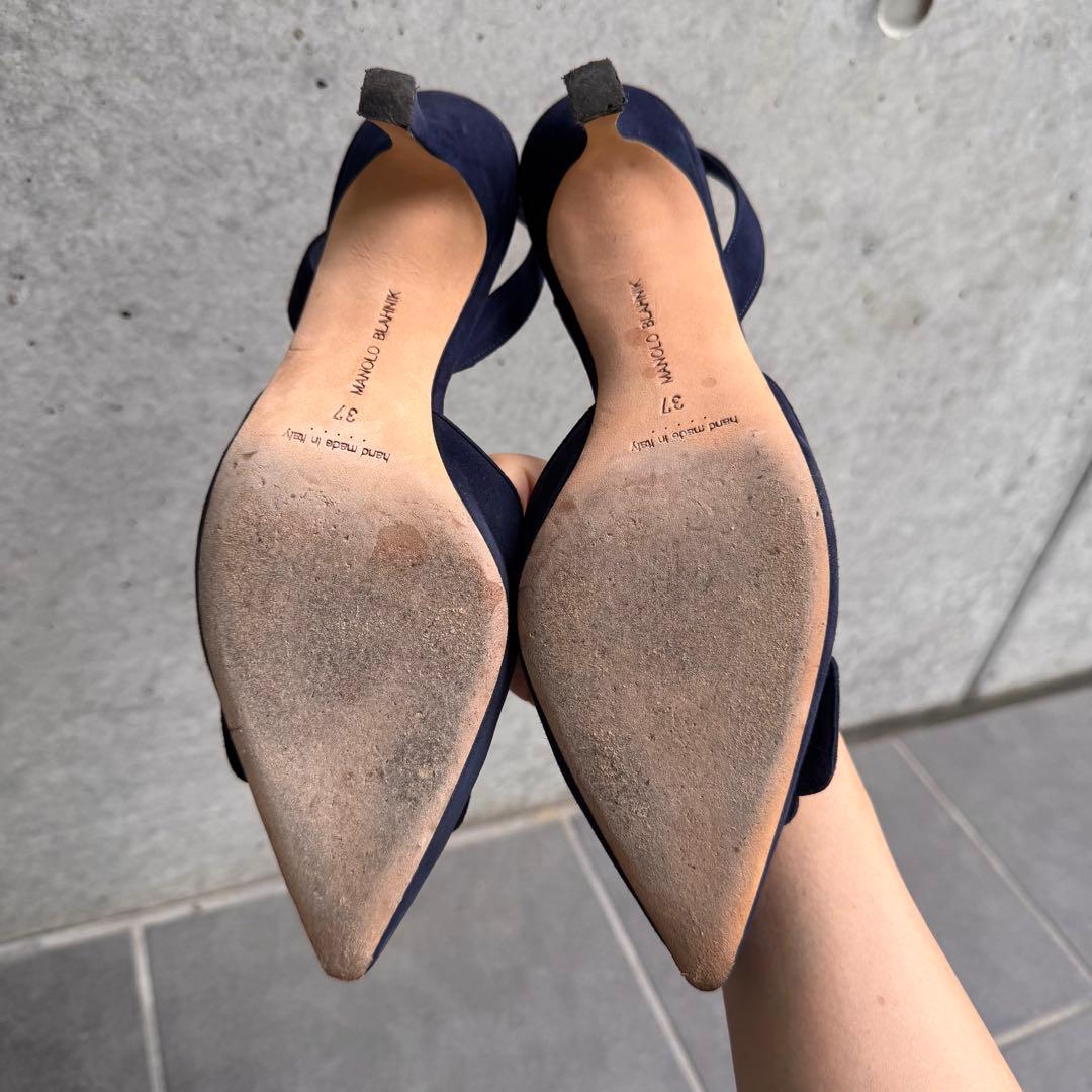 MANOLO BLAHNIK ネイビー スエード ミュール　メイセール　37