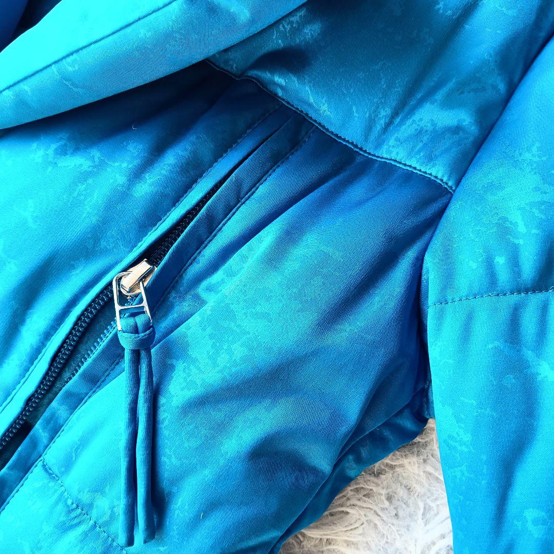 【イッセイミヤケ】ロングダウンコート ブルー 総柄 サイズ2