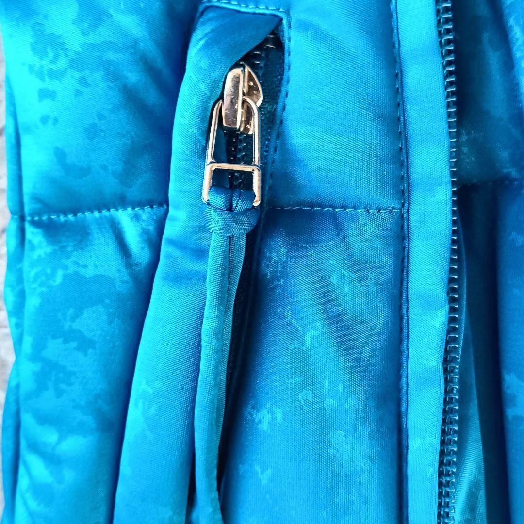 【イッセイミヤケ】ロングダウンコート ブルー 総柄 サイズ2