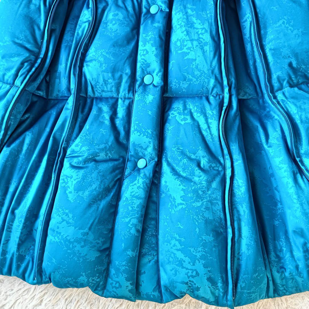 【イッセイミヤケ】ロングダウンコート ブルー 総柄 サイズ2