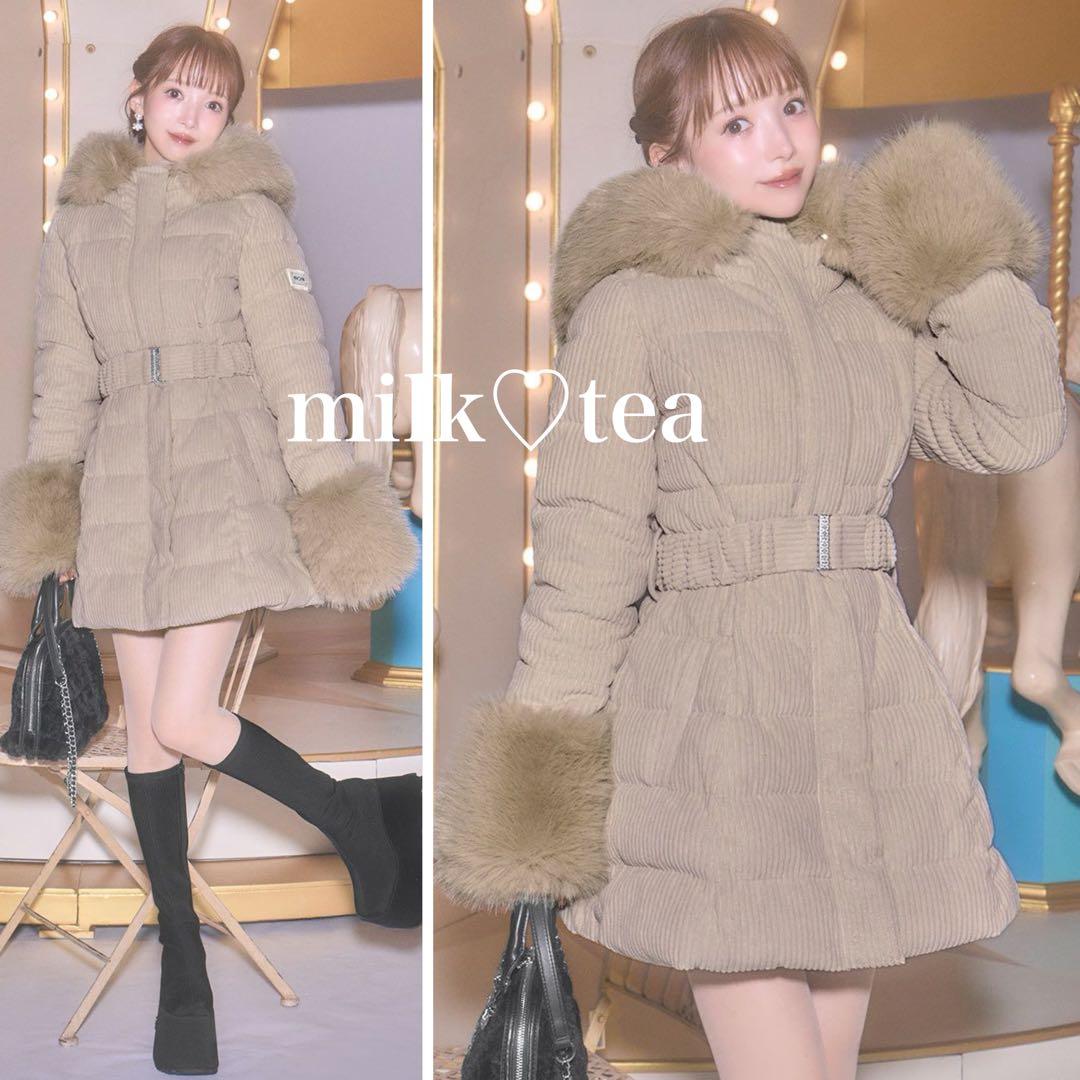 新品タグ付き ミシェルマカロン コーデュロイベルトダウンコート ベージュ