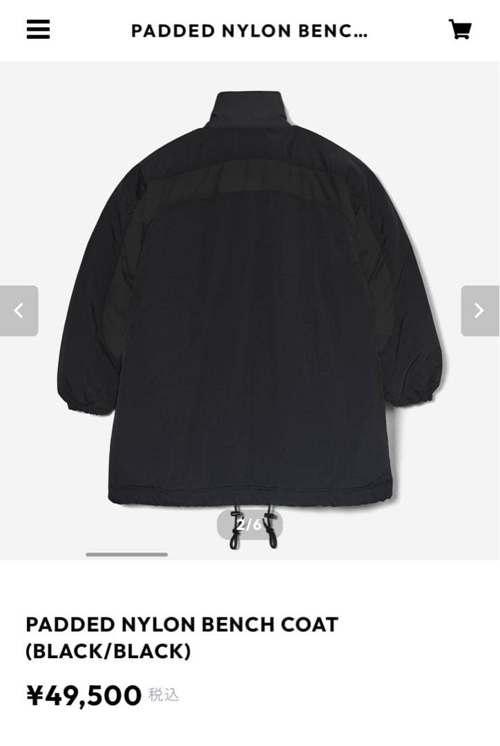新品Ennoy Padded Nylon Bench Coat ブラック