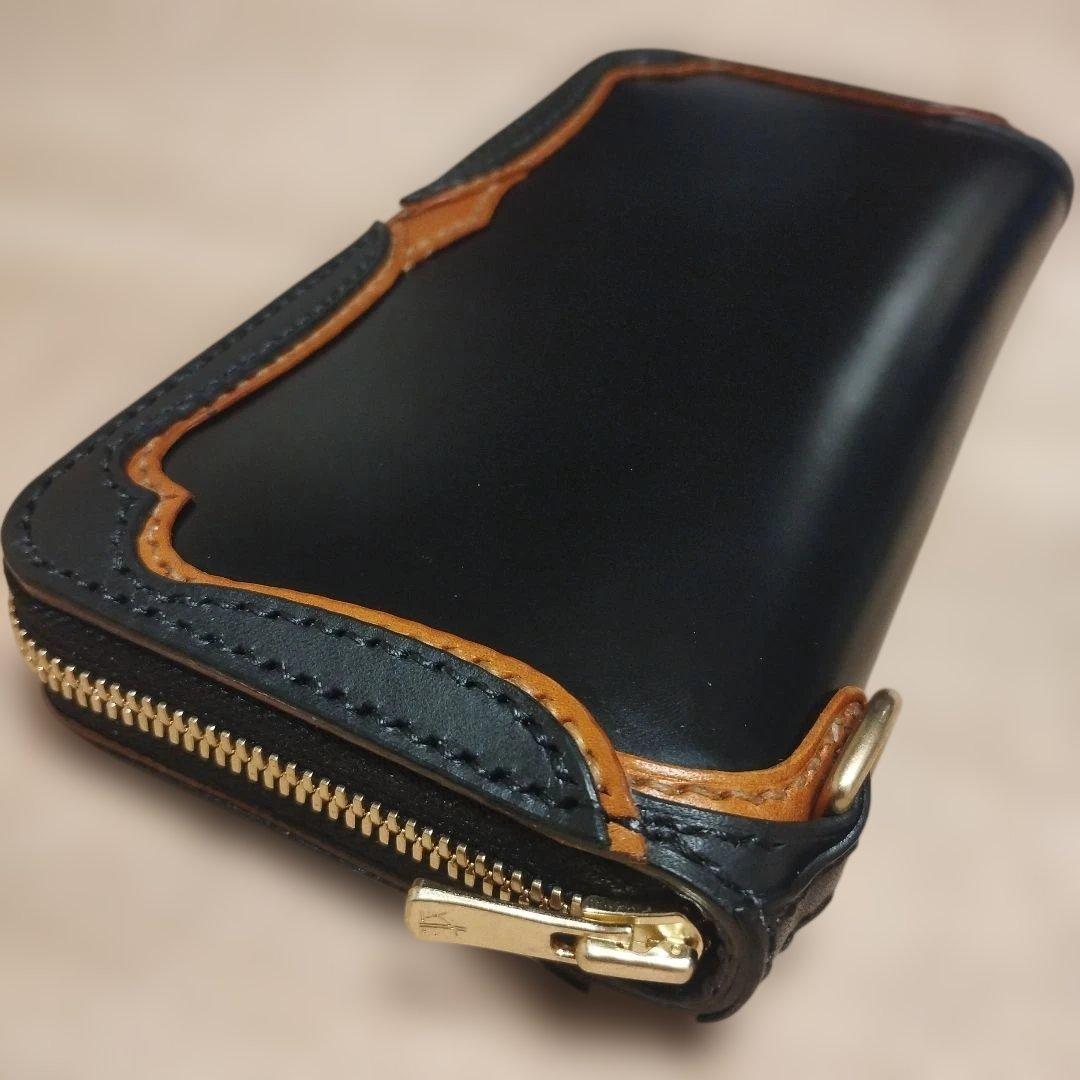 ラウンドファスナーロングウォレット　コードバン　ハンドメイド