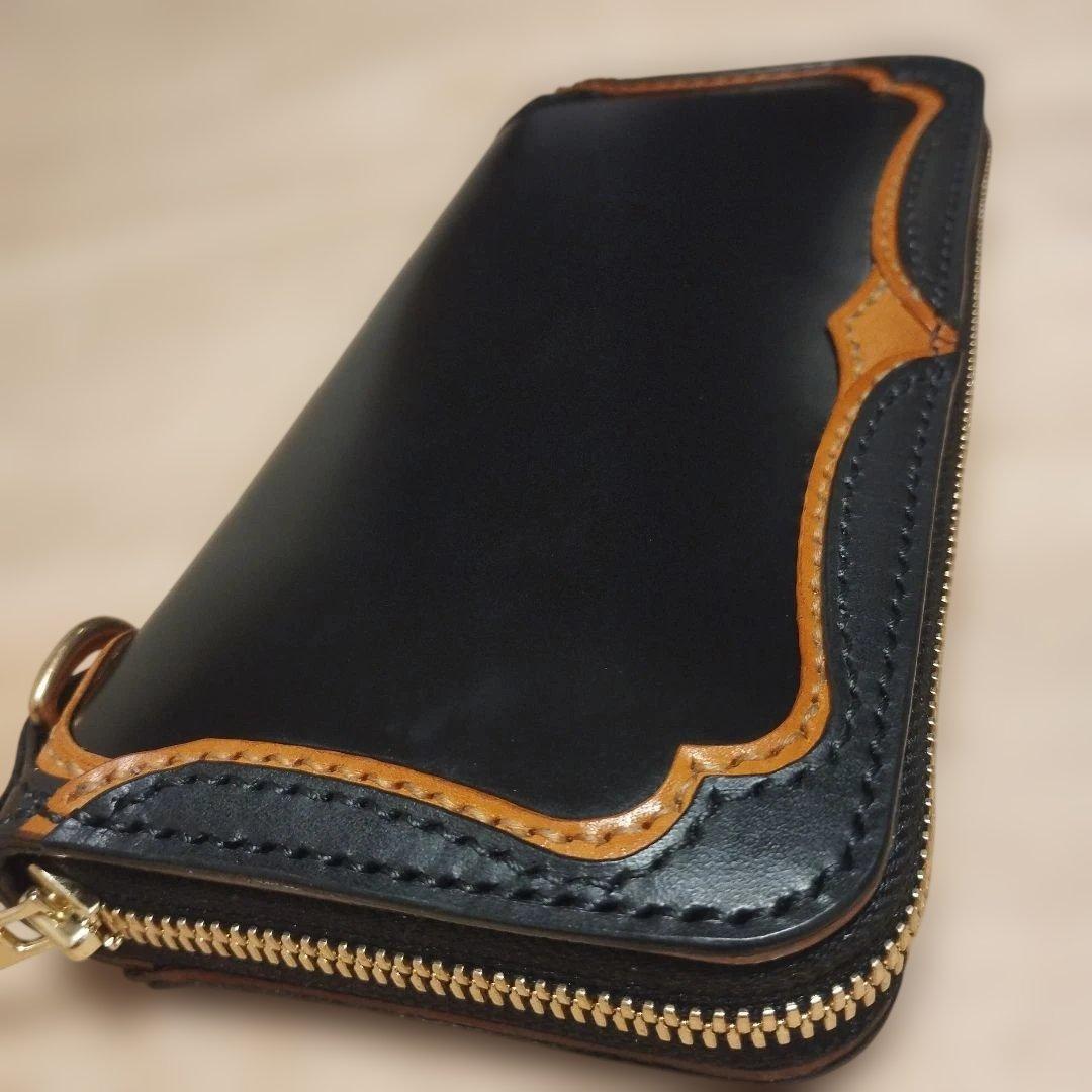 ラウンドファスナーロングウォレット　コードバン　ハンドメイド