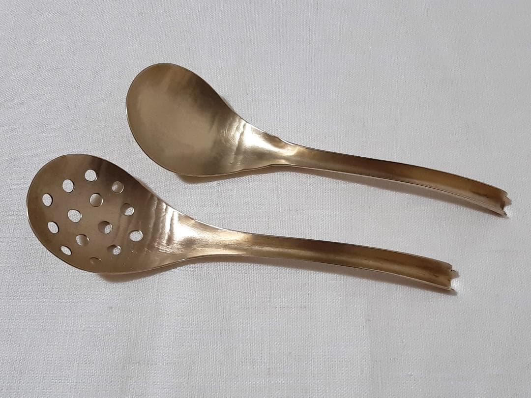 有次 真鍮 共柄チリレンゲ 穴あき 穴なし セット 京都有次 蓮華