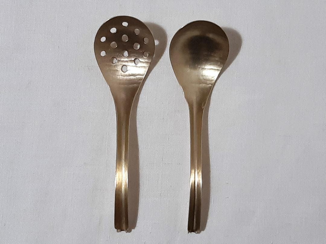 有次 真鍮 共柄チリレンゲ 穴あき 穴なし セット 京都有次 蓮華