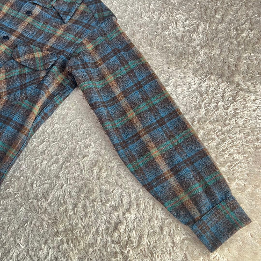 70's /ペンドルトン/ボードシャツ/開襟/ブルー/チェック/