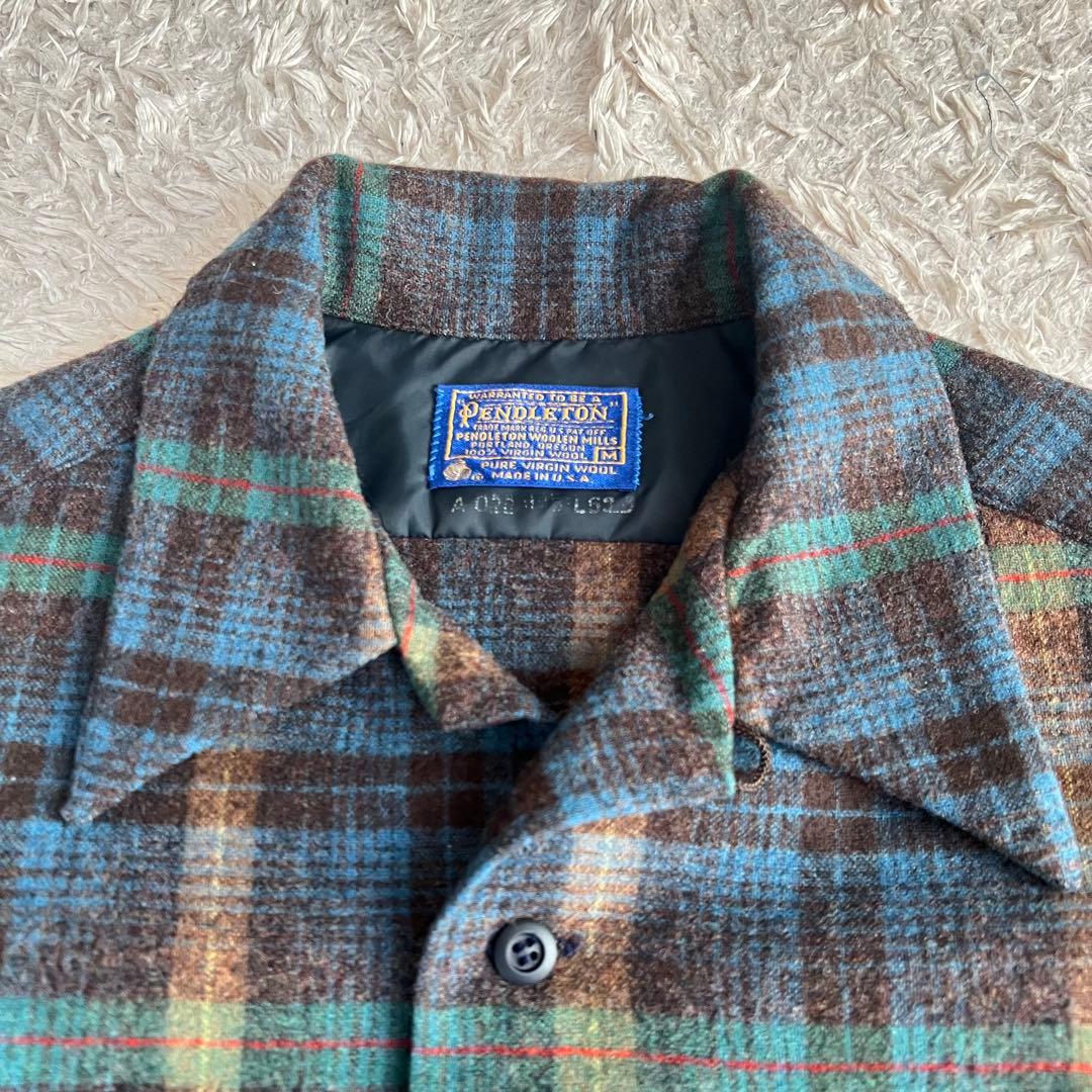 70's /ペンドルトン/ボードシャツ/開襟/ブルー/チェック/