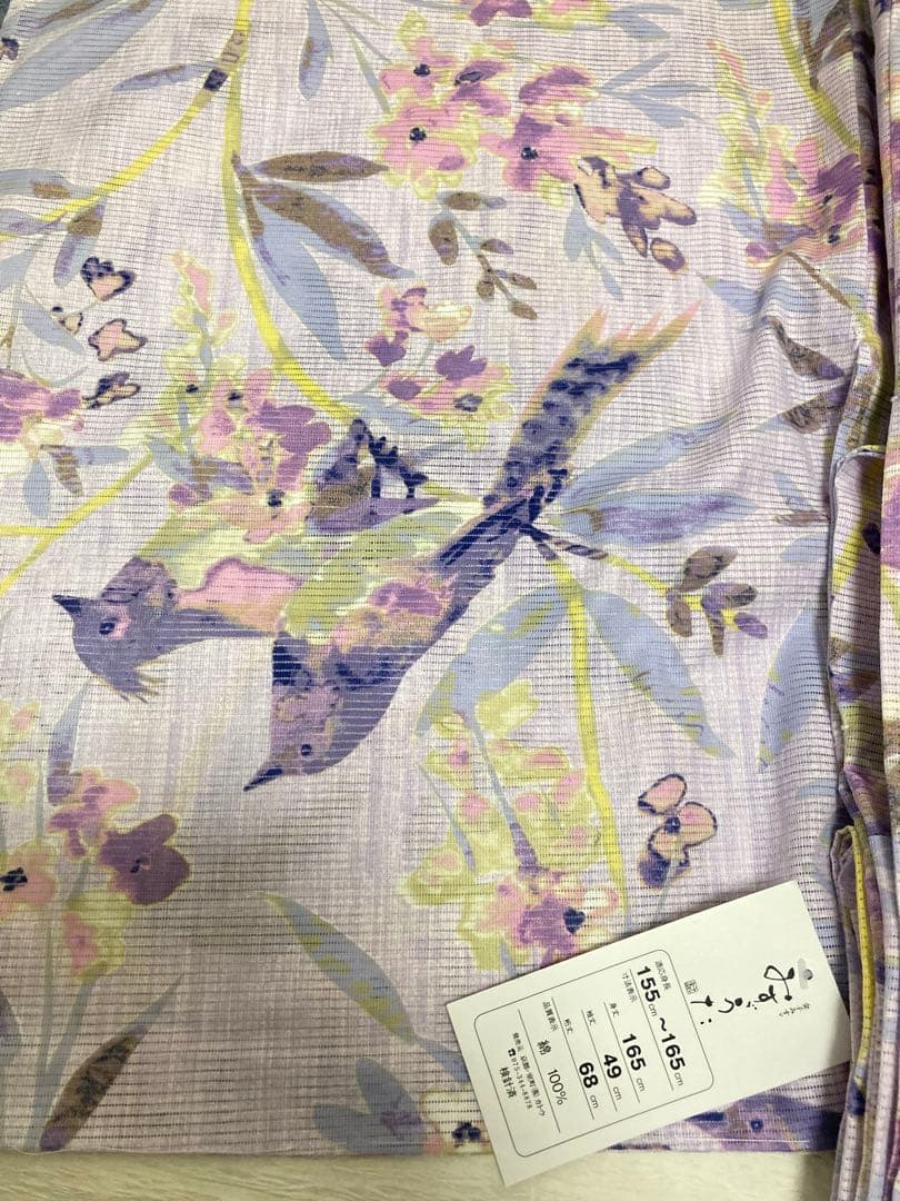 専用　みすゞうた　綿絽　浴衣　ライラックカラー　黄金の小鳥　着物風にも