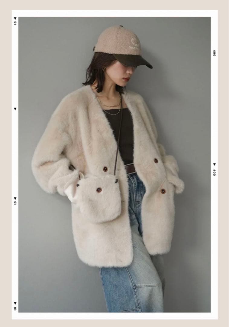 バッグ付エコファーノーカラーコートBEIGE lumier リュミエ