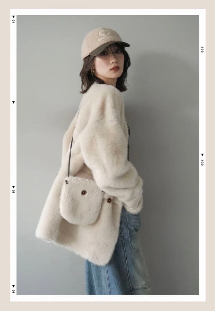 バッグ付エコファーノーカラーコートBEIGE lumier リュミエ