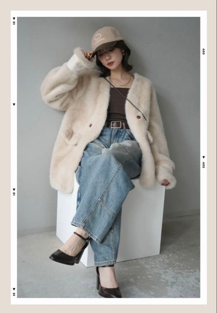 バッグ付エコファーノーカラーコートBEIGE lumier リュミエ