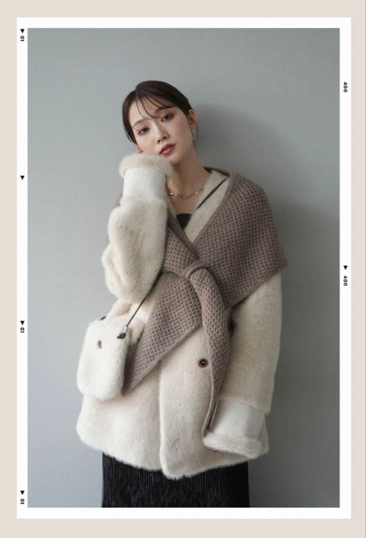 バッグ付エコファーノーカラーコートBEIGE lumier リュミエ