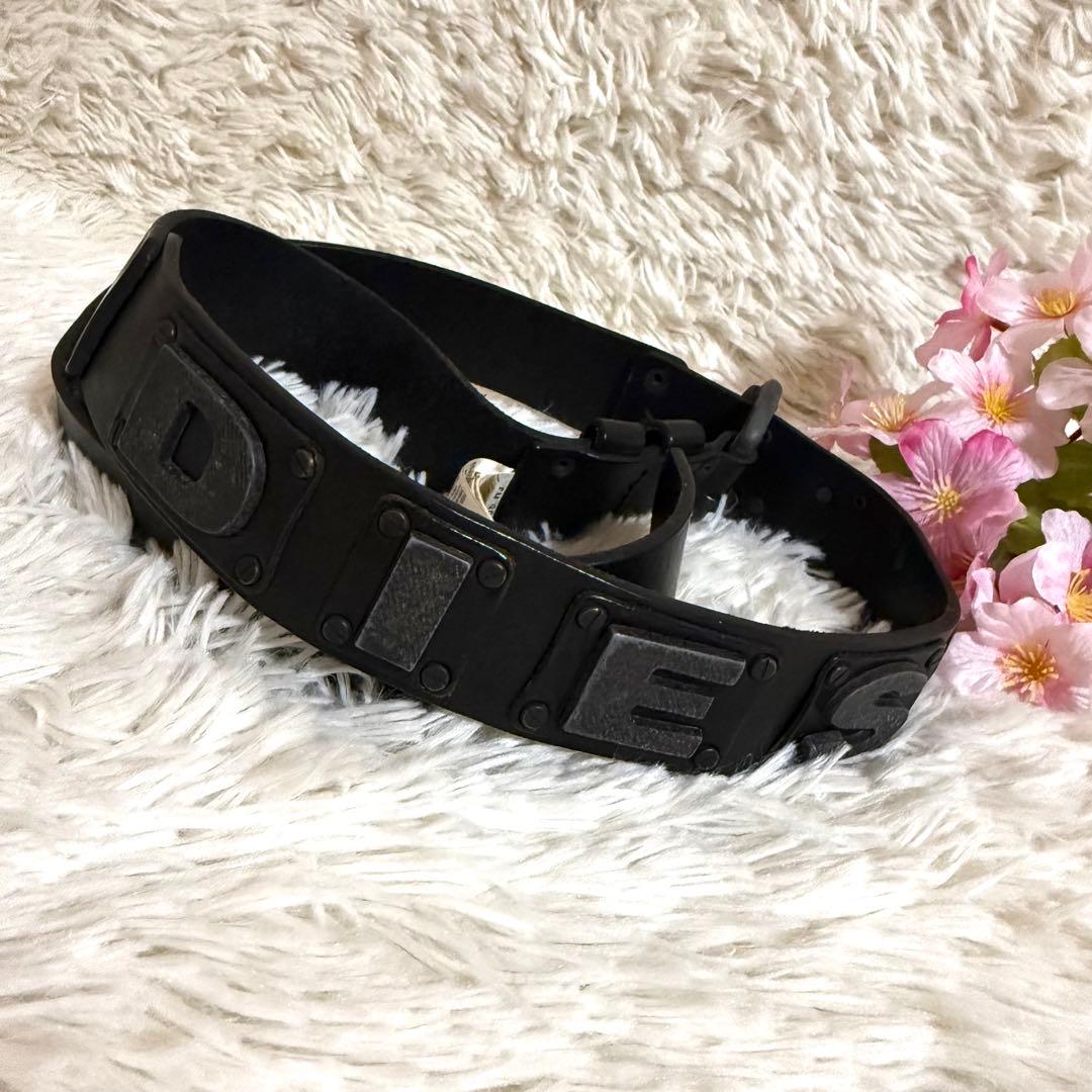 diesel ベルト 本革 メタルロゴ メンズ　イタリア製　レザー　y2k 黒