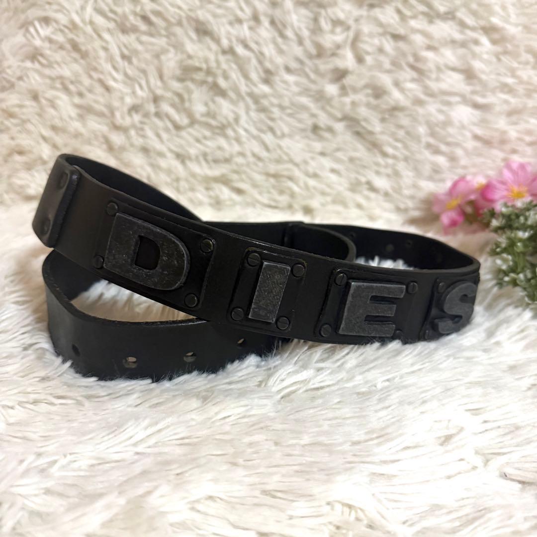 diesel ベルト 本革 メタルロゴ メンズ　イタリア製　レザー　y2k 黒