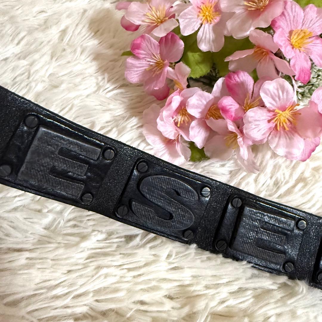 diesel ベルト 本革 メタルロゴ メンズ　イタリア製　レザー　y2k 黒