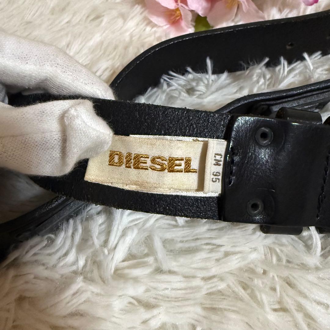 diesel ベルト 本革 メタルロゴ メンズ　イタリア製　レザー　y2k 黒