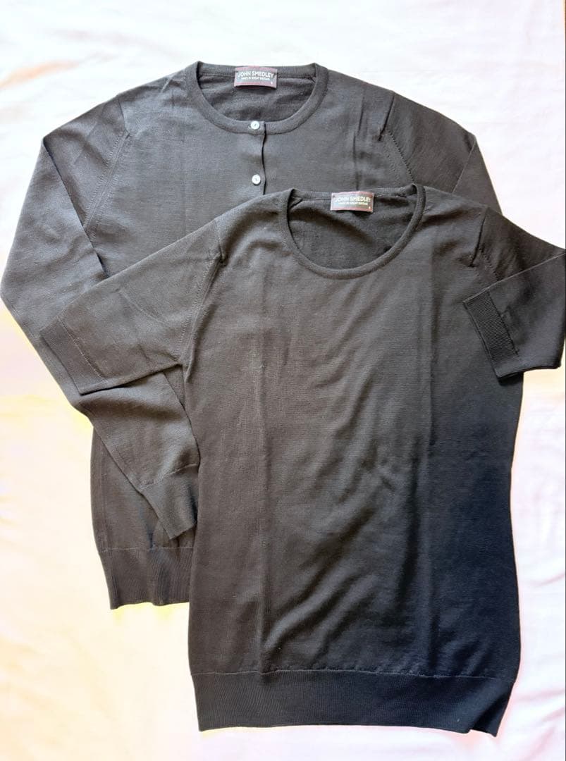 ジョンスメドレー メリノウール アンサンブル 黒 S カーディガン、ニット