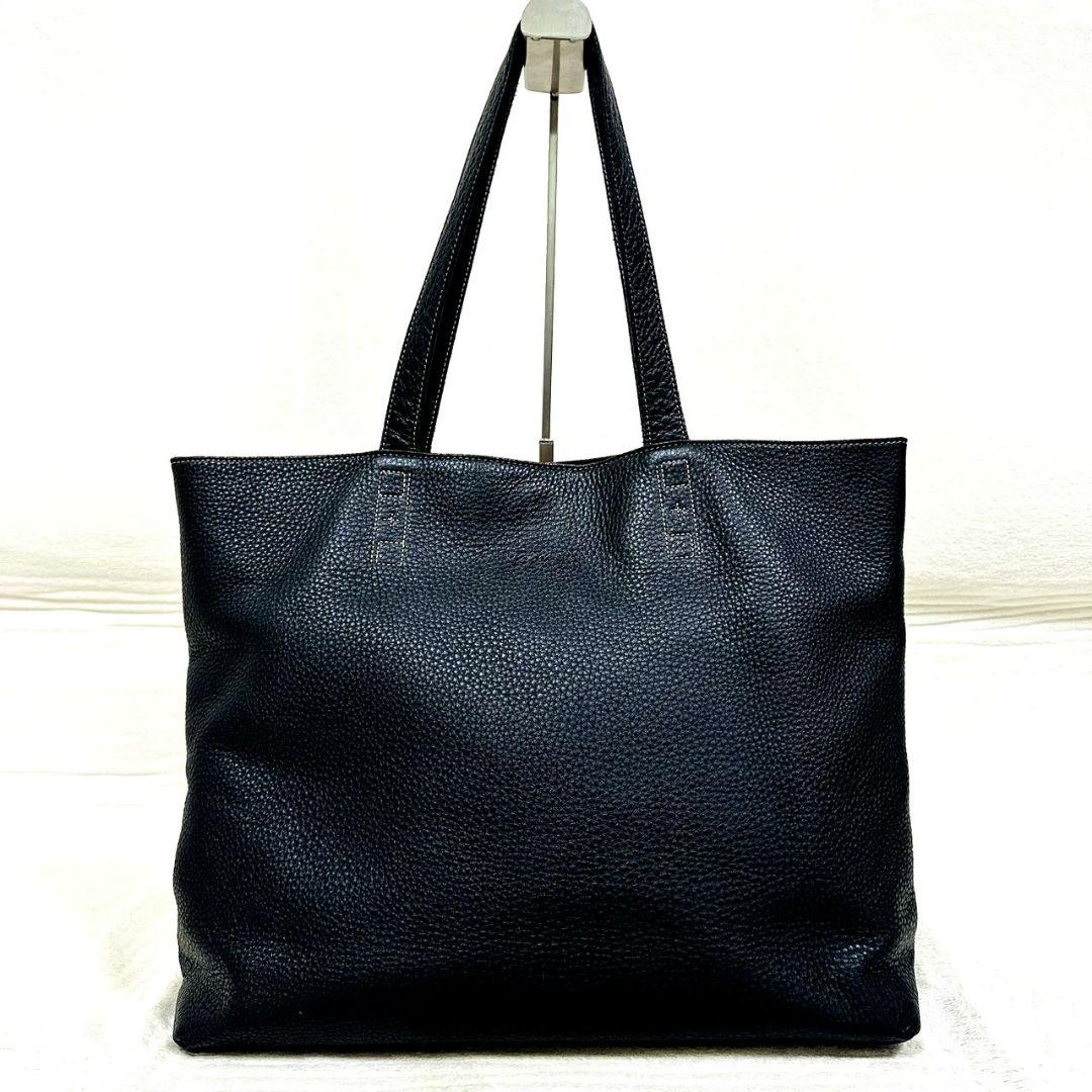 パパス トートバッグ ビジネスバッグ オールレザー シボ革 肩掛け A4可 濃紺