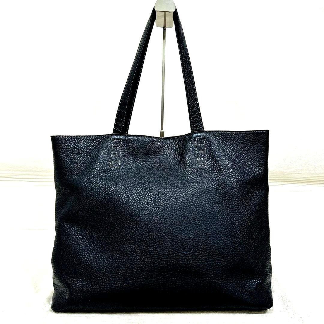 パパス トートバッグ ビジネスバッグ オールレザー シボ革 肩掛け A4可 濃紺