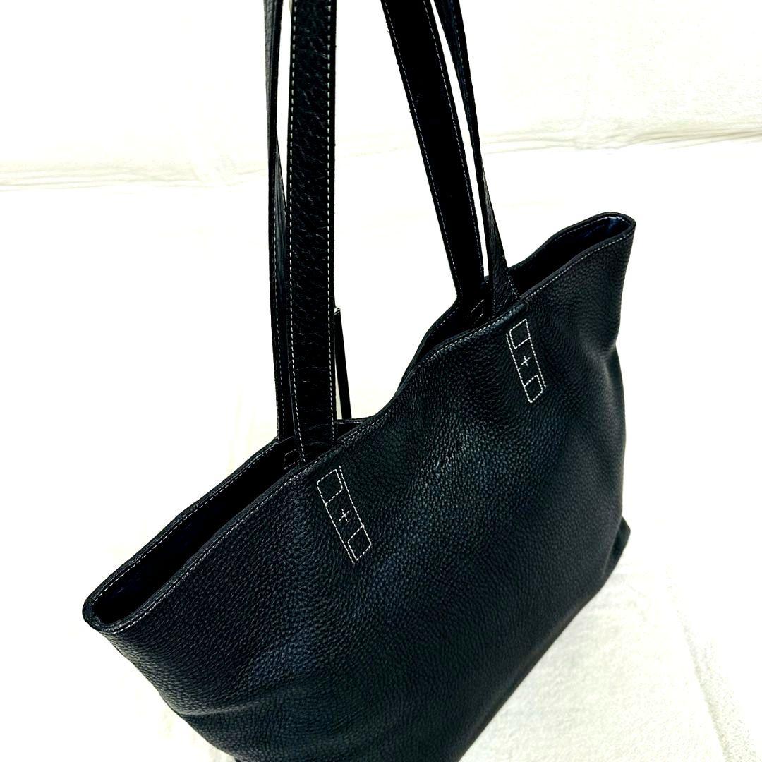 パパス トートバッグ ビジネスバッグ オールレザー シボ革 肩掛け A4可 濃紺