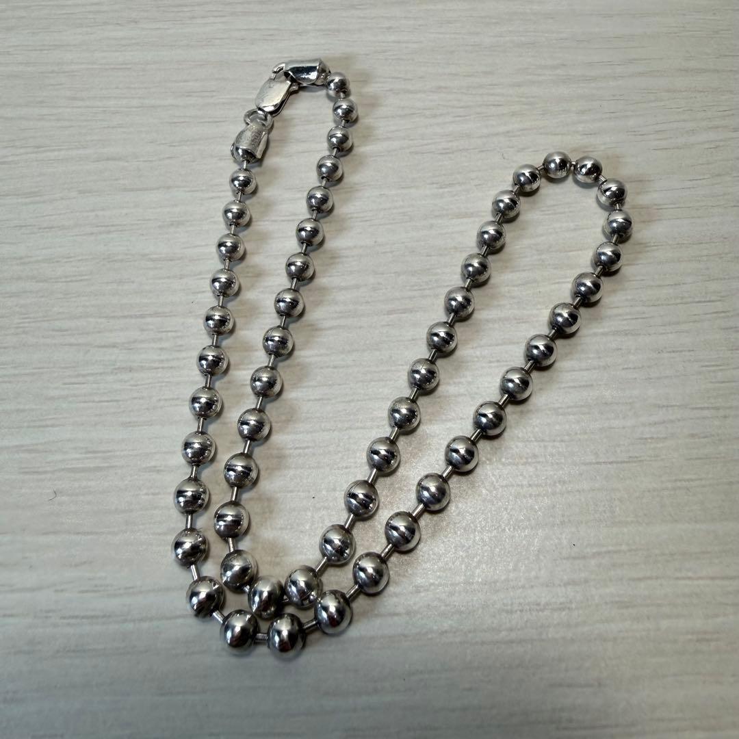 シルバー925 ビーズネックレス　41cm ナバホパール ボールチェーン