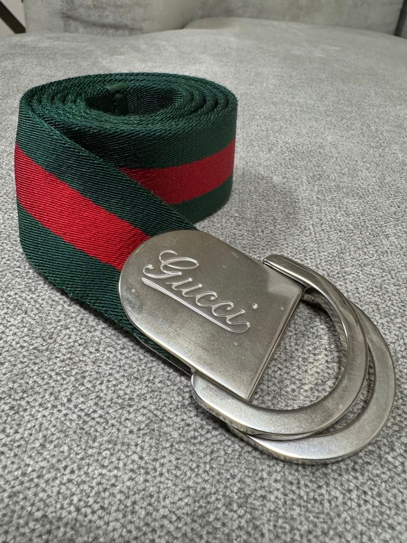 Gucci 緑赤ストライプ ベルト　美品