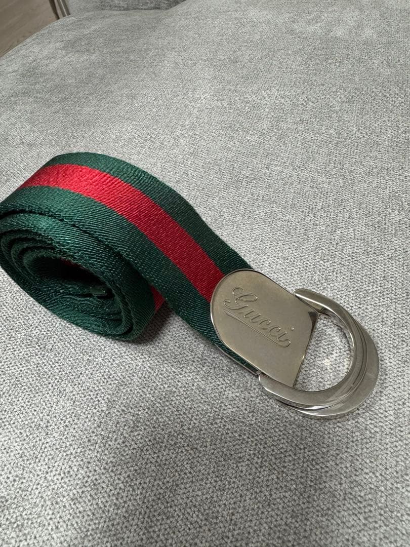 Gucci 緑赤ストライプ ベルト　美品
