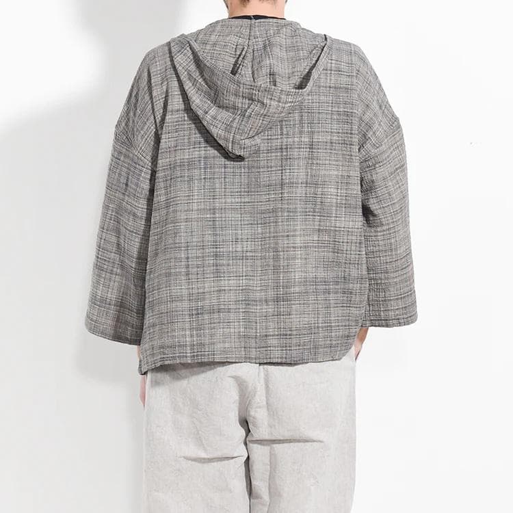 MITTAN SH-128 OC多色スラブフードシャツ 2 灰紺