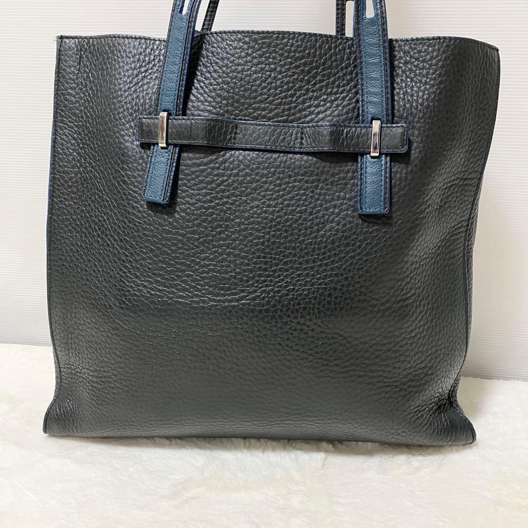 大容量 FURLA ジョーヴェ トート ビジネス バッグ A4 シボ革 黒 青