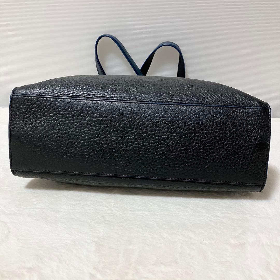 大容量 FURLA ジョーヴェ トート ビジネス バッグ A4 シボ革 黒 青