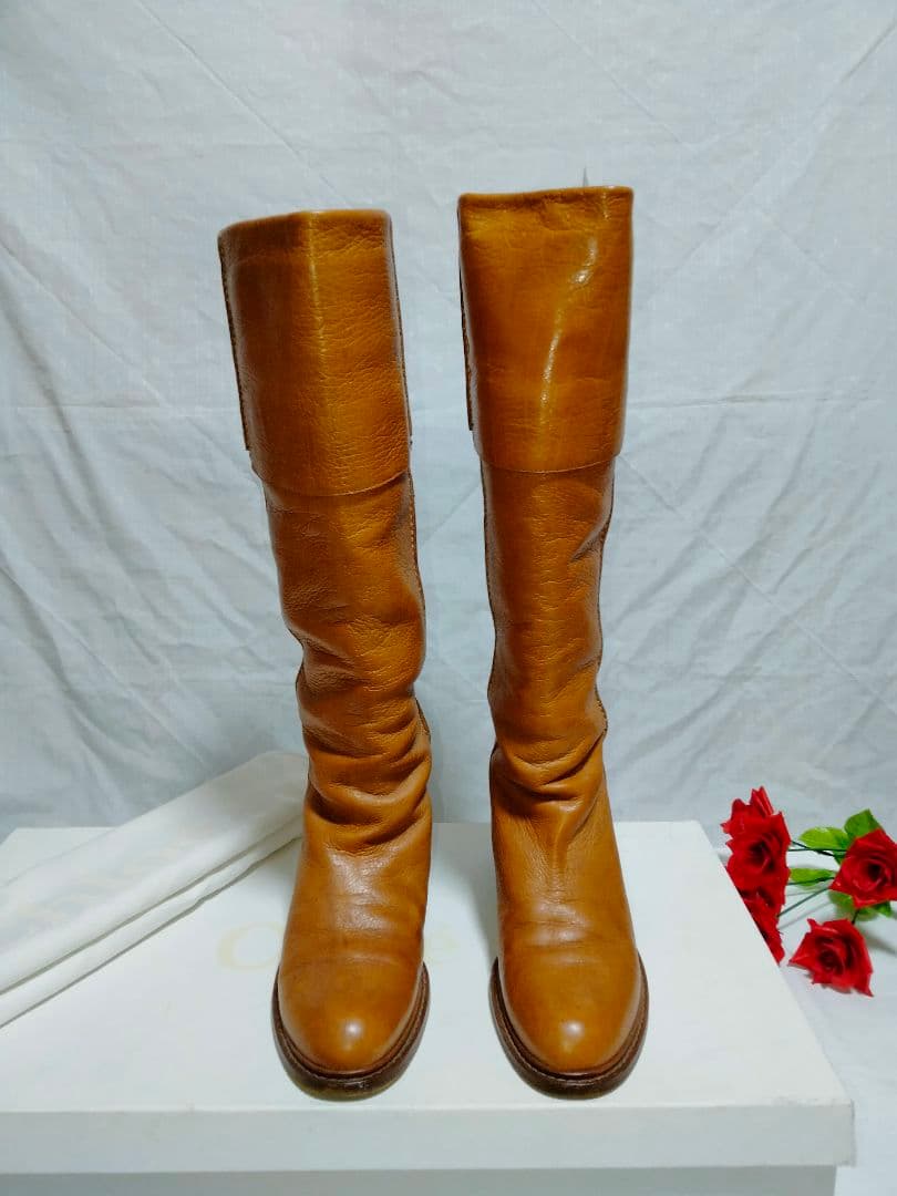 クロエ CHLOE キャメル レザー ロングブーツ ヒール 39