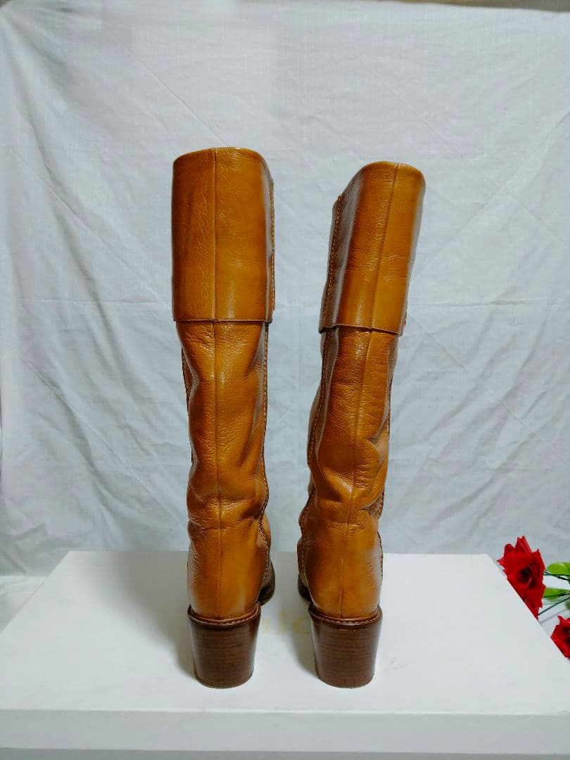 クロエ CHLOE キャメル レザー ロングブーツ ヒール 39