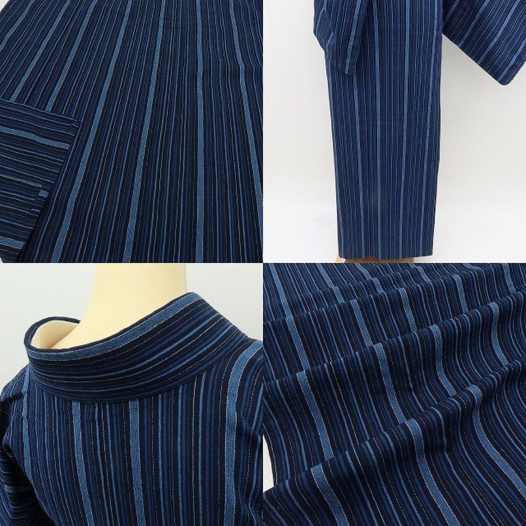 美品 綿 縦縞 しじら織 浴衣 洗える夏着物 着物 A3340