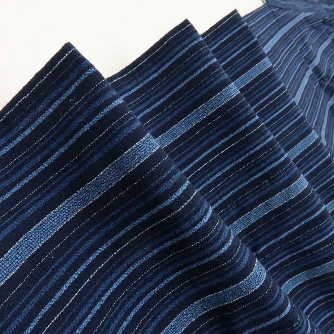 美品 綿 縦縞 しじら織 浴衣 洗える夏着物 着物 A3340