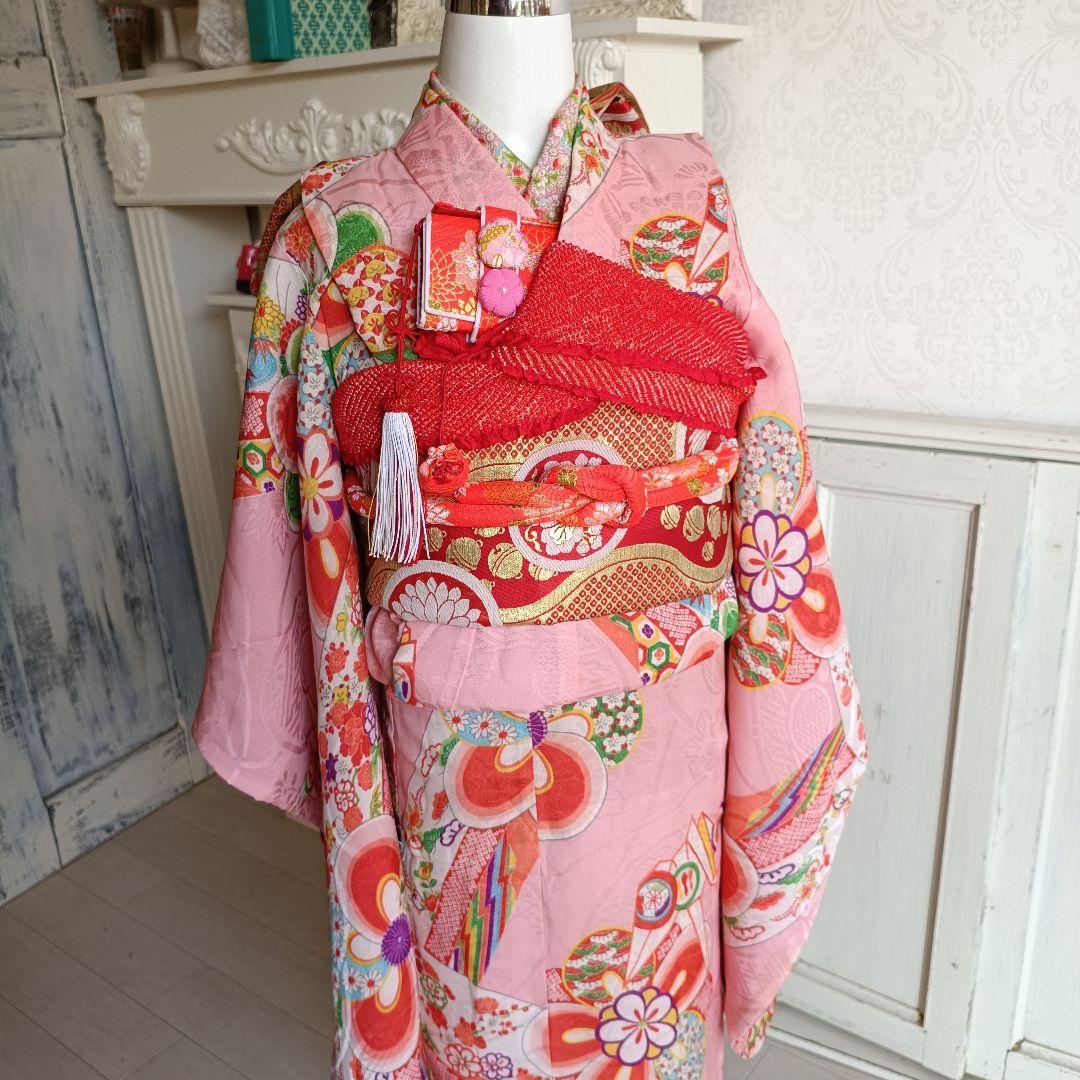 アンティークピンクの着物に作り帯セット