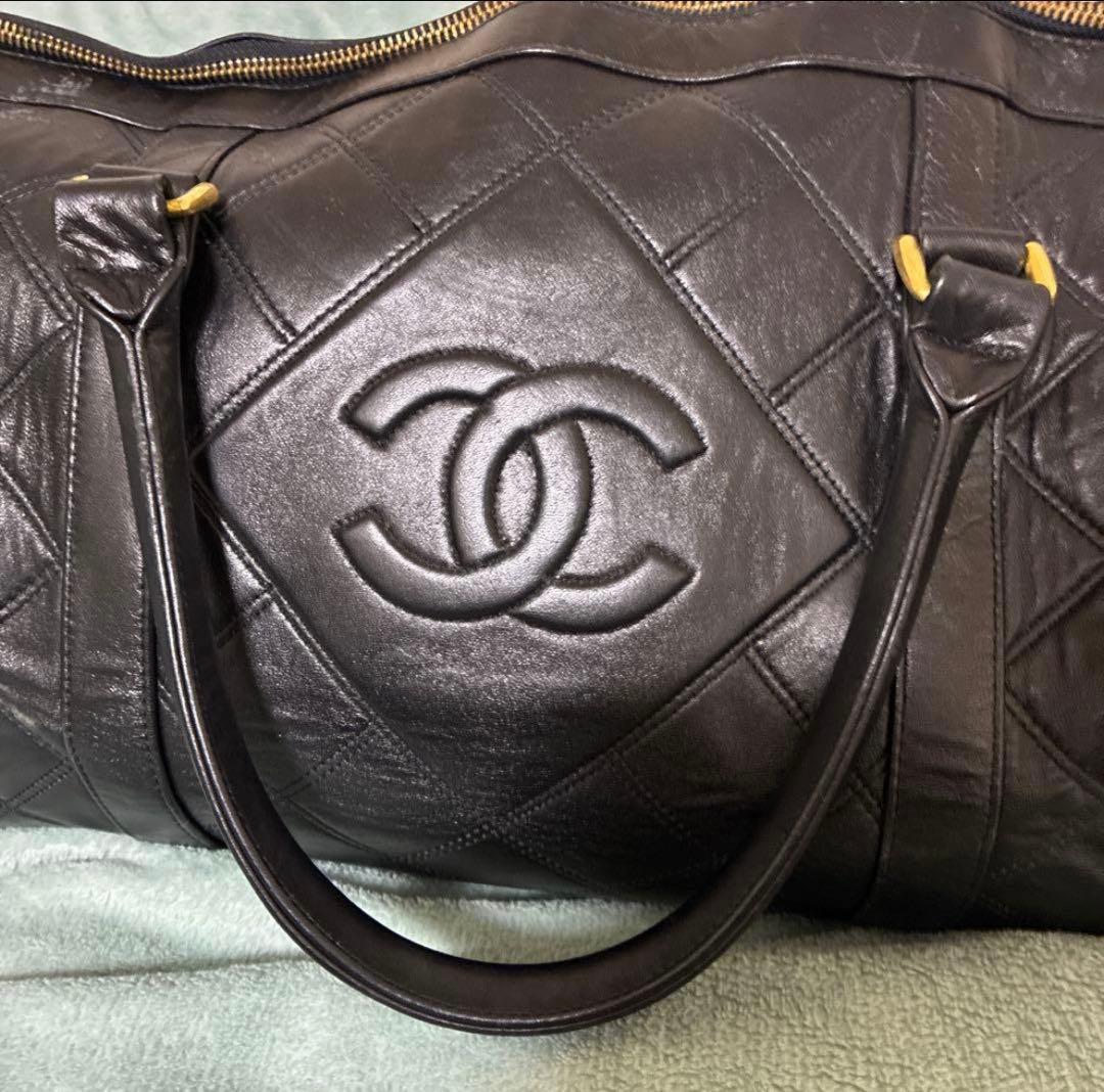 T*K様 CHANEL ヴィンテージ 黒 キルティング ロゴ レザー ボストンバ