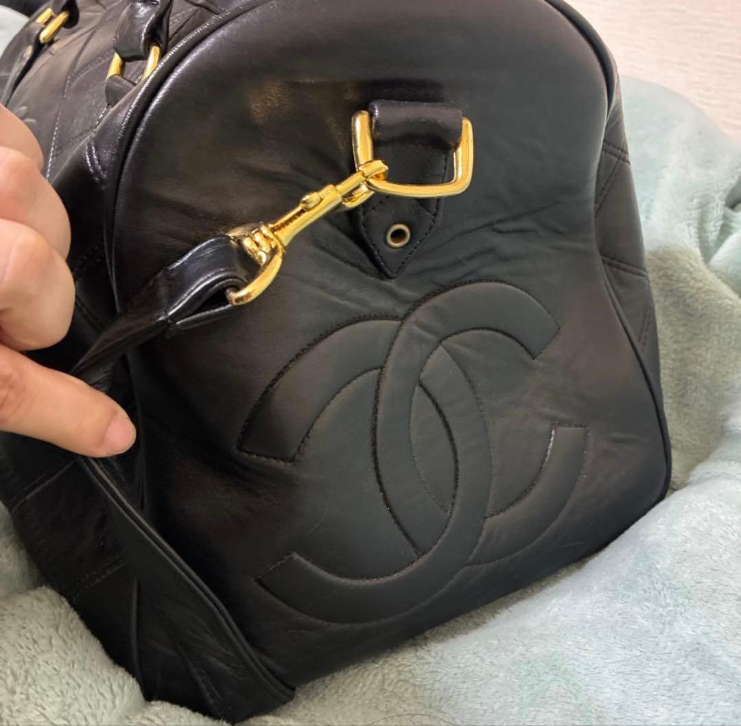 T*K様 CHANEL ヴィンテージ 黒 キルティング ロゴ レザー ボストンバ