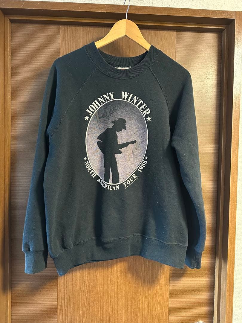 80sビンテージUSA製　ジョニーウィンタースエット　バンドスエット　XL 黒