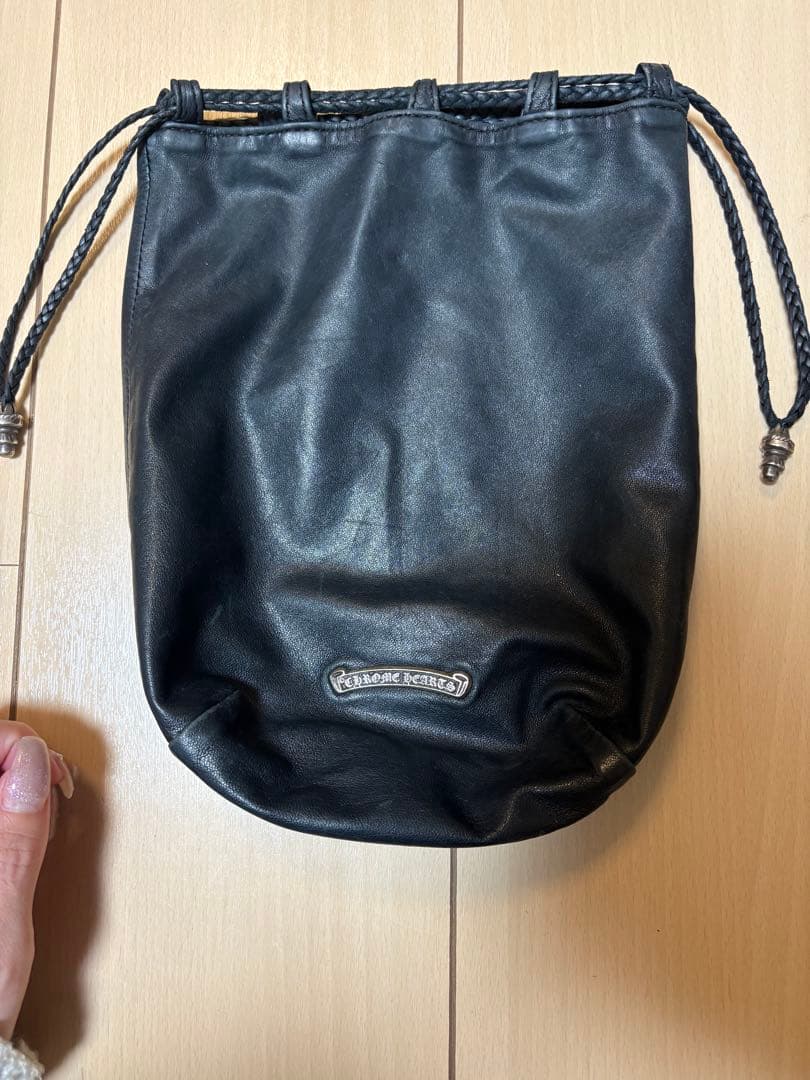 クロスパッチドローストリングサックレザー巾着ハンドバッグ