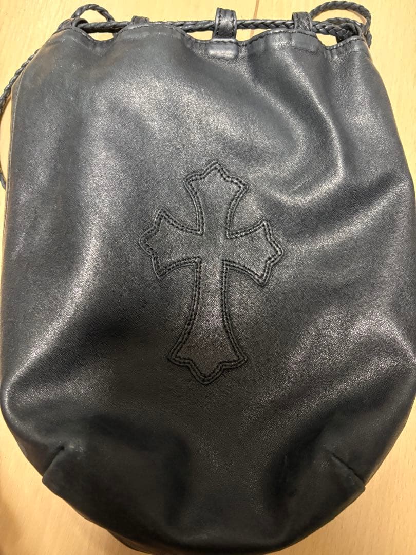 クロスパッチドローストリングサックレザー巾着ハンドバッグ