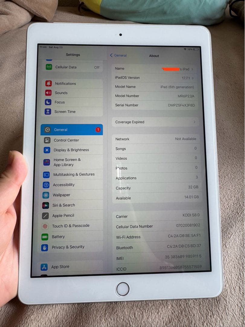 iPad 6世代 シルバー Wi-Fi + セルラー 32 GB 本体