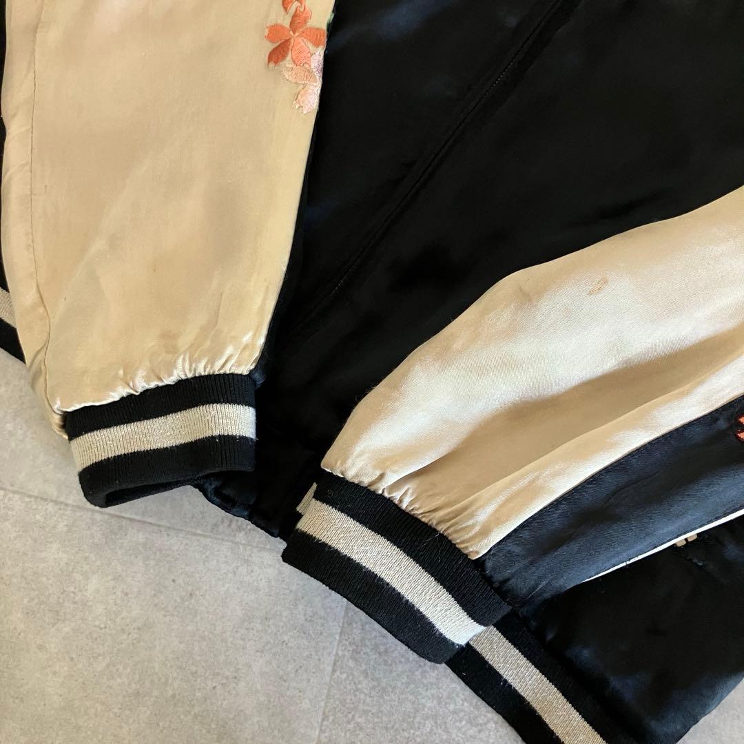 百花繚乱 和柄 刺繍 リバーシブル レーヨン スカジャン/L